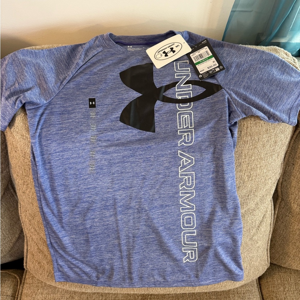 Under Armour Kids Heather Blue Tee with Black Logo